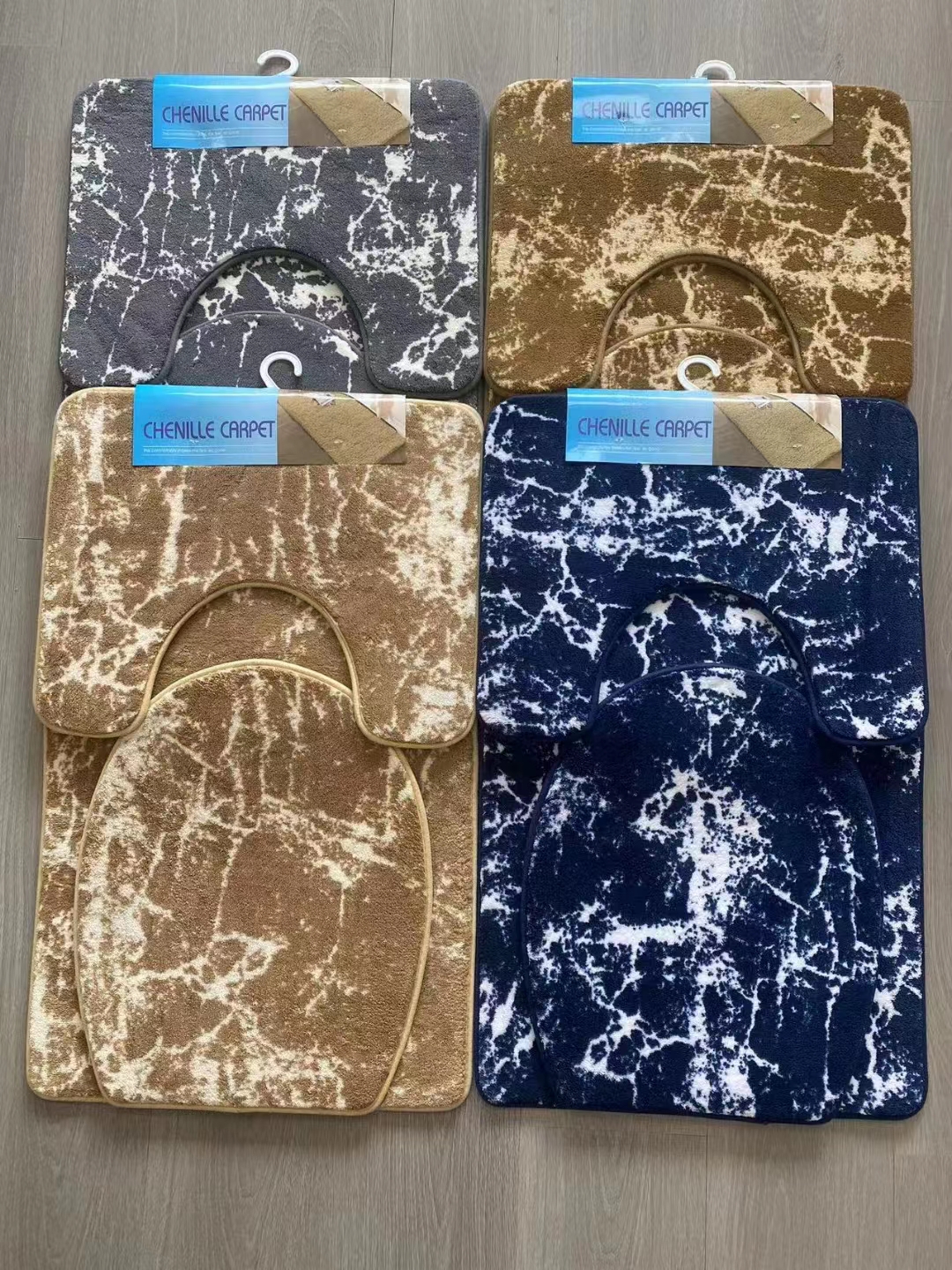Super fine marble pattern toilet 3-piece set, floor mat, foot mat, door mat, carpet, water-absorbing and anti-slip mat, living room blanket. Good product quality. Standard 4 colors, soft and comfortable, good anti-slip effect. Size 50*80cm series full figure