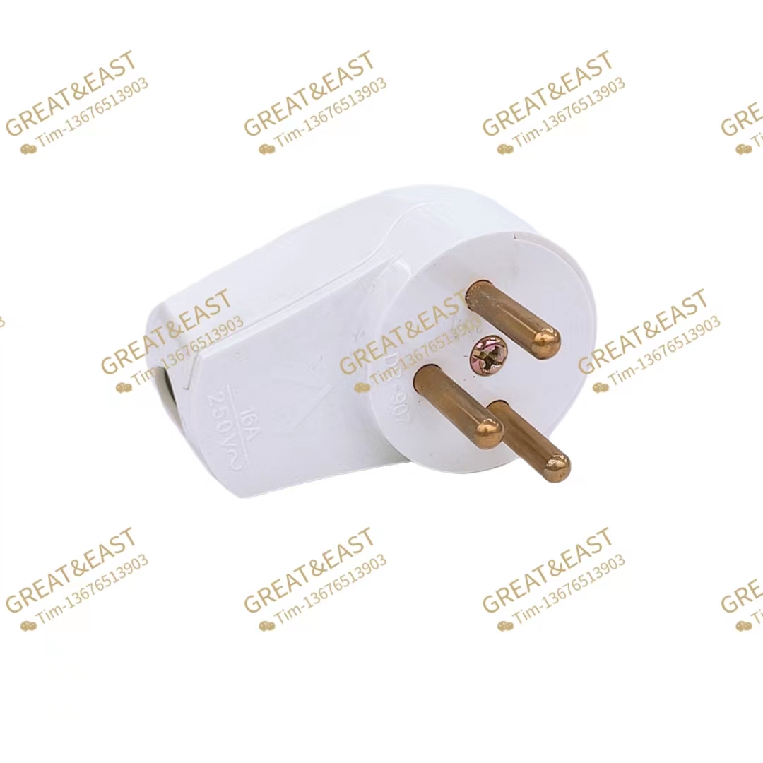 Israeli 16A250V three-pole three-core cylindrical detachable assembly power supply male plug, white