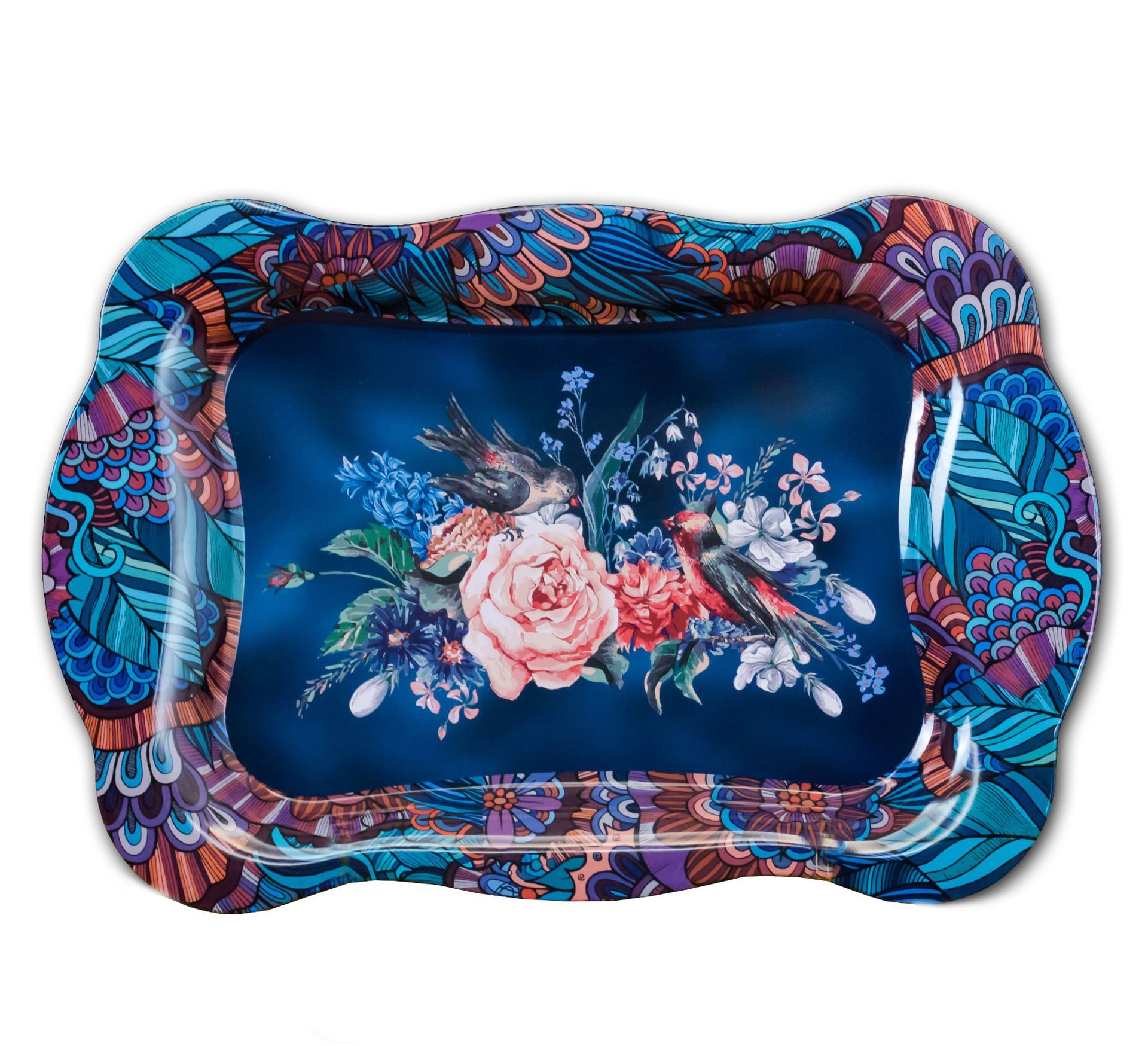 DF99011 Square Flower plate Creative color Cigarette plate Hotel Tinplate tray retro ethnic printing DF TRADING HOUSE full figure