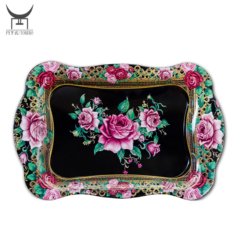 DF99011 Square Flower plate Creative color Cigarette plate Hotel Tinplate tray retro ethnic printing DF TRADING HOUSE Application Scenario