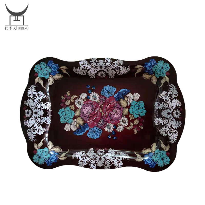 DF99011 Square Flower plate Creative color Cigarette plate Hotel Tinplate tray retro ethnic printing DF TRADING HOUSE details Picture