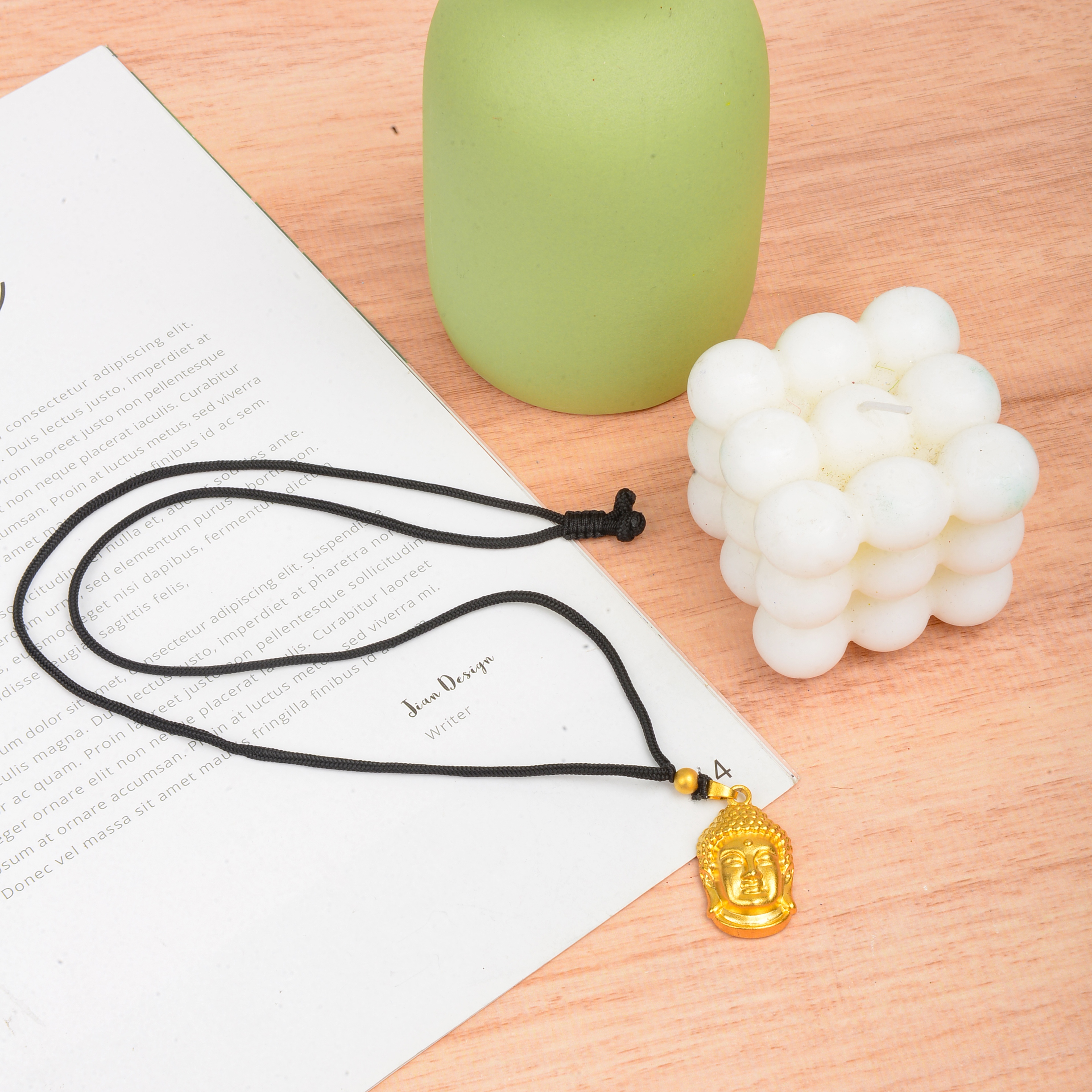 Buddha Head Small Pendant Brass Gold Plated Big Day Buddha Head Pendant Men And Women Black Rope