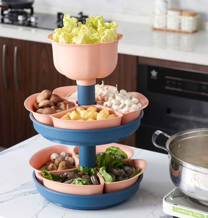 W52-JKC-5702 Rotating draining Tray, hot pot serving platter, compartmentalized fruit platter, Double-layer rotatable washing basin detail image 12