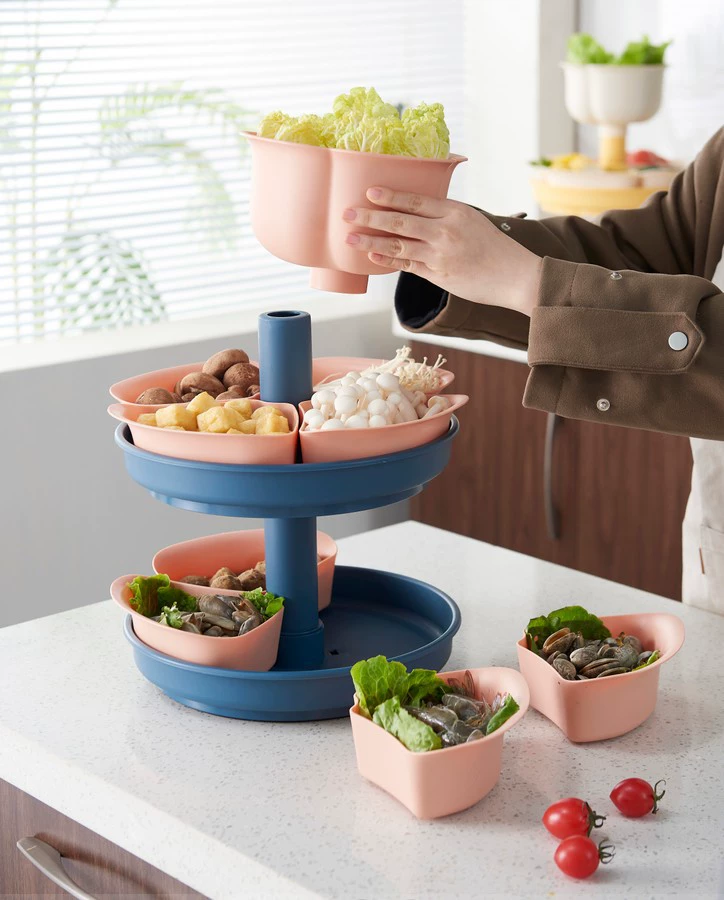 W52-JKC-5702 Rotating draining Tray, hot pot serving platter, compartmentalized fruit platter, Double-layer rotatable washing basin detail image 18
