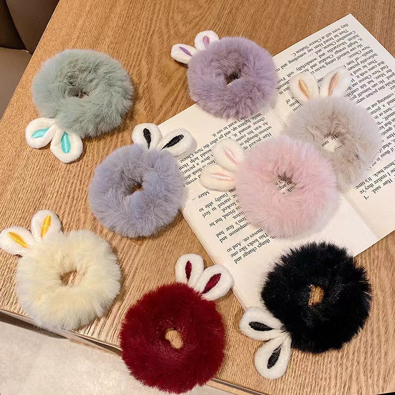 Cute furry hair bands, fluffy hair strings, rabbit ears hair accessories, simple and versatile headwear, Binhan accessories 2399
