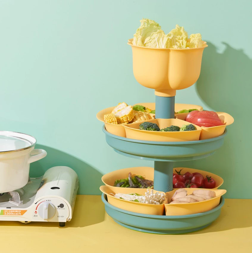 W52-JKC-5702 Rotating draining Tray, hot pot serving platter, compartmentalized fruit platter, Double-layer rotatable washing basin detail image 8