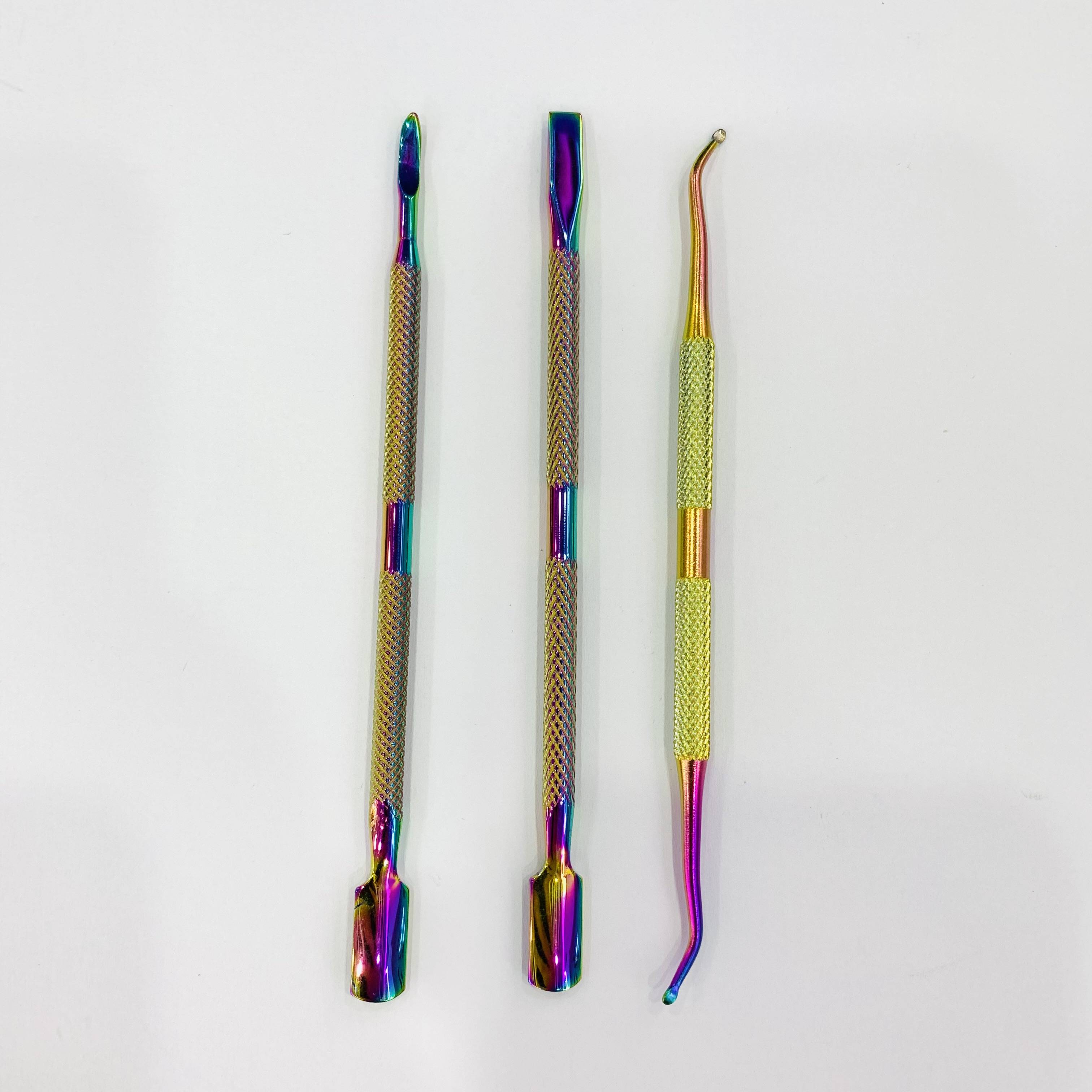 Pvc Bagged Colorful Steel Pusher Set 3 Double-Headed Steel Pushers For Removing Dead Skin, Nail Polish Remover And Glue Nail Art Tools details Picture
