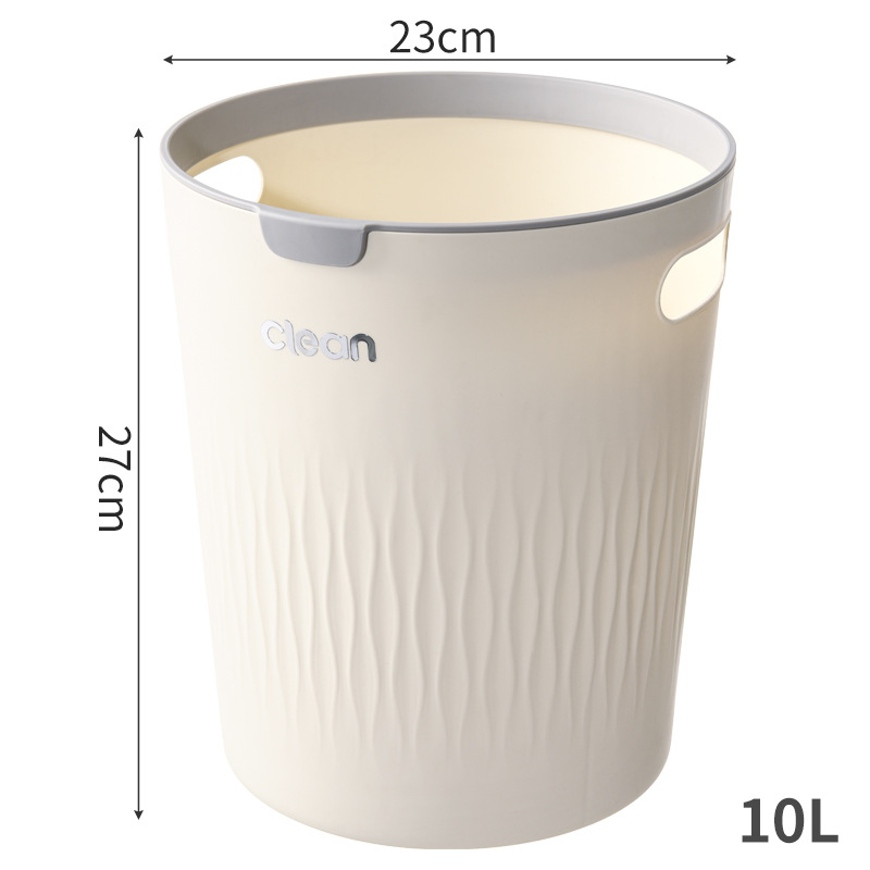 The new cream-colored round pressure ring trash can, B39-DRC-0616, is a high-appearance-level kitchen plastic trash can for household use Item Picture