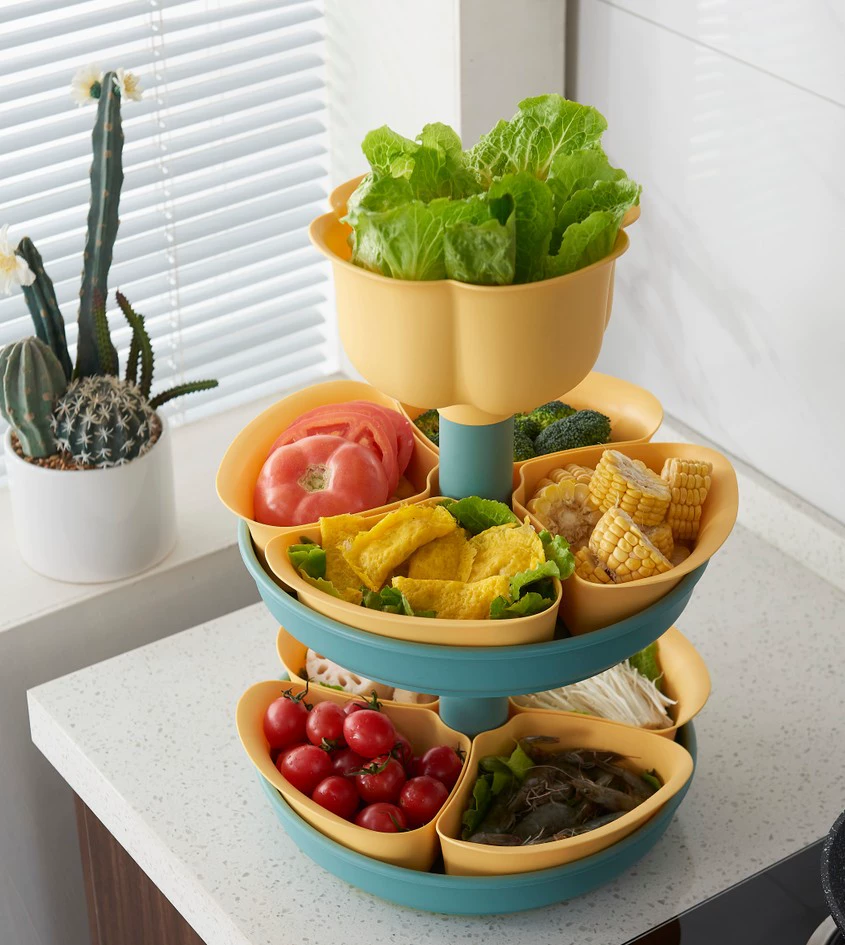W52-JKC-5702 Rotating draining Tray, hot pot serving platter, compartmentalized fruit platter, Double-layer rotatable washing basin detail image 11