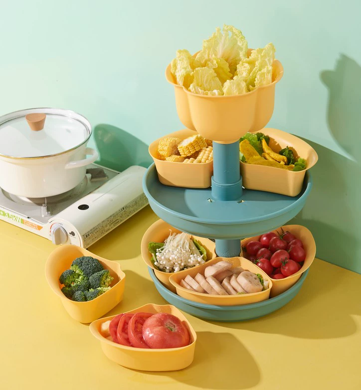 W52-JKC-5702 Rotating draining Tray, hot pot serving platter, compartmentalized fruit platter, Double-layer rotatable washing basin detail image 3