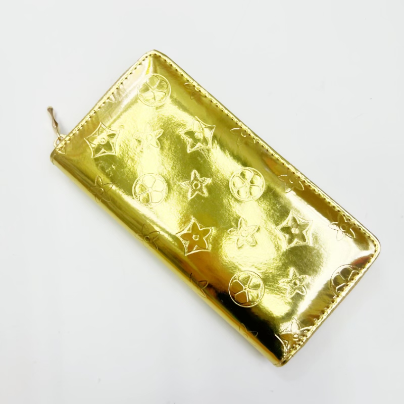 New golden single-pull wallet with embossed pattern from Yiwu factory, European and American party mobile phone case, large-capacity card case Item Picture
