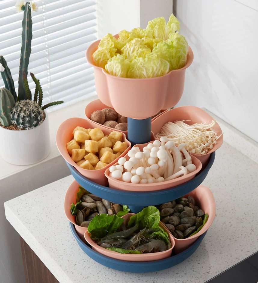 W52-JKC-5702 Rotating draining Tray, hot pot serving platter, compartmentalized fruit platter, Double-layer rotatable washing basin detail image 10