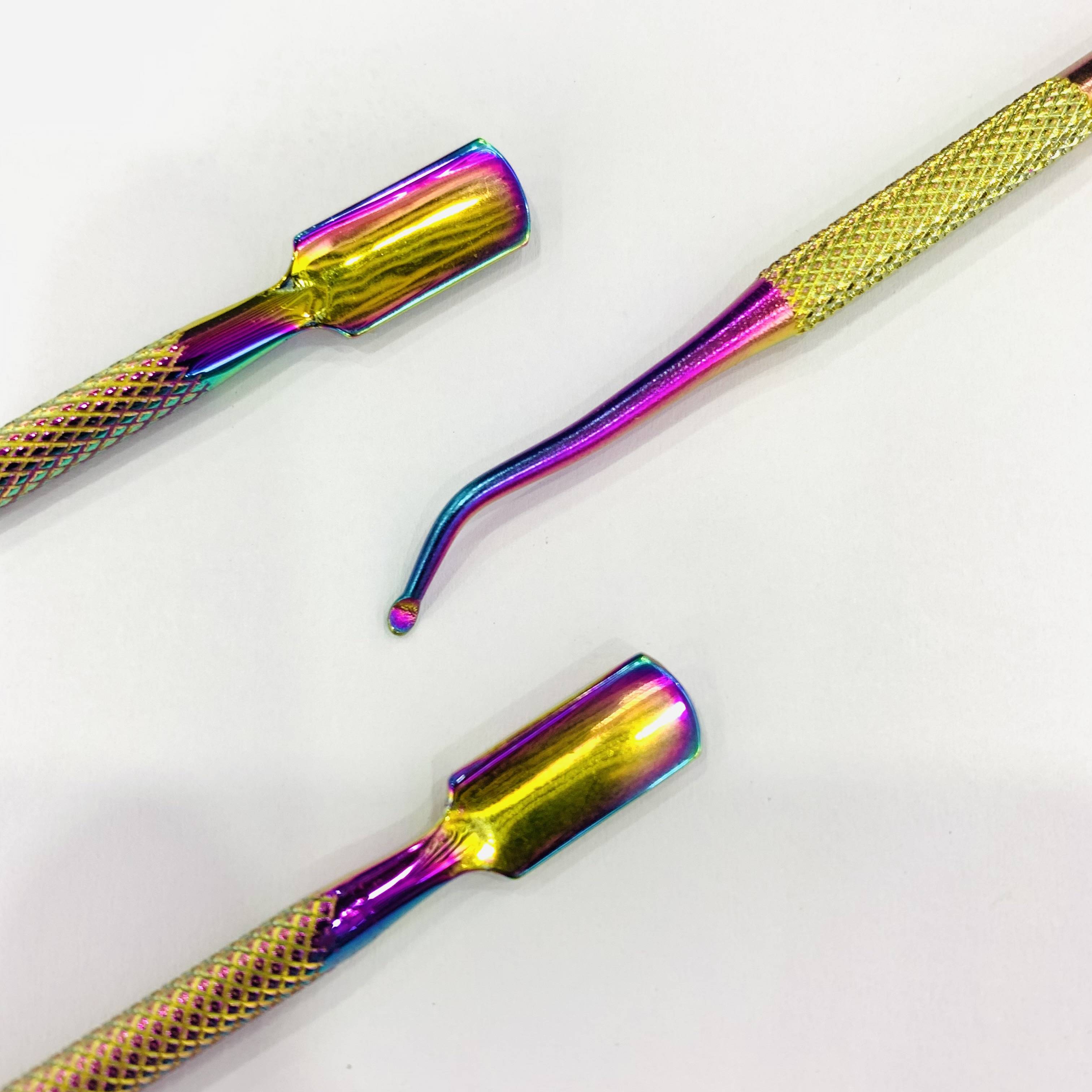 Pvc Bagged Colorful Steel Pusher Set 3 Double-Headed Steel Pushers For Removing Dead Skin, Nail Polish Remover And Glue Nail Art Tools Item Picture
