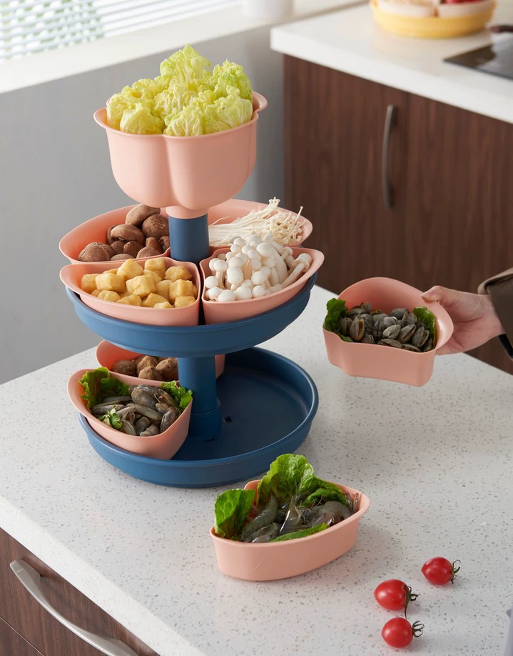 W52-JKC-5702 Rotating draining Tray, hot pot serving platter, compartmentalized fruit platter, Double-layer rotatable washing basin detail image 5