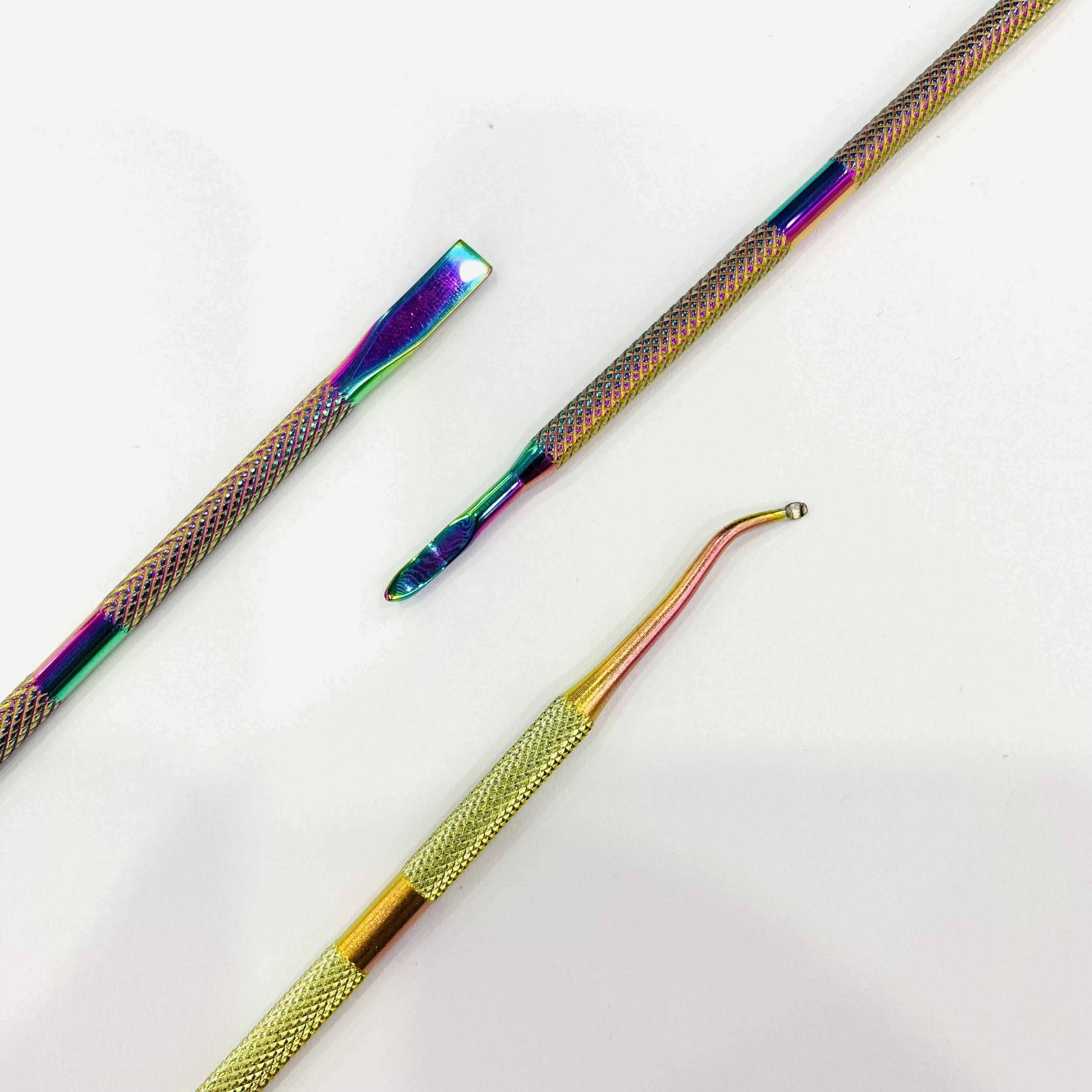 Pvc Bagged Colorful Steel Pusher Set 3 Double-Headed Steel Pushers For Removing Dead Skin, Nail Polish Remover And Glue Nail Art Tools Specification drawing