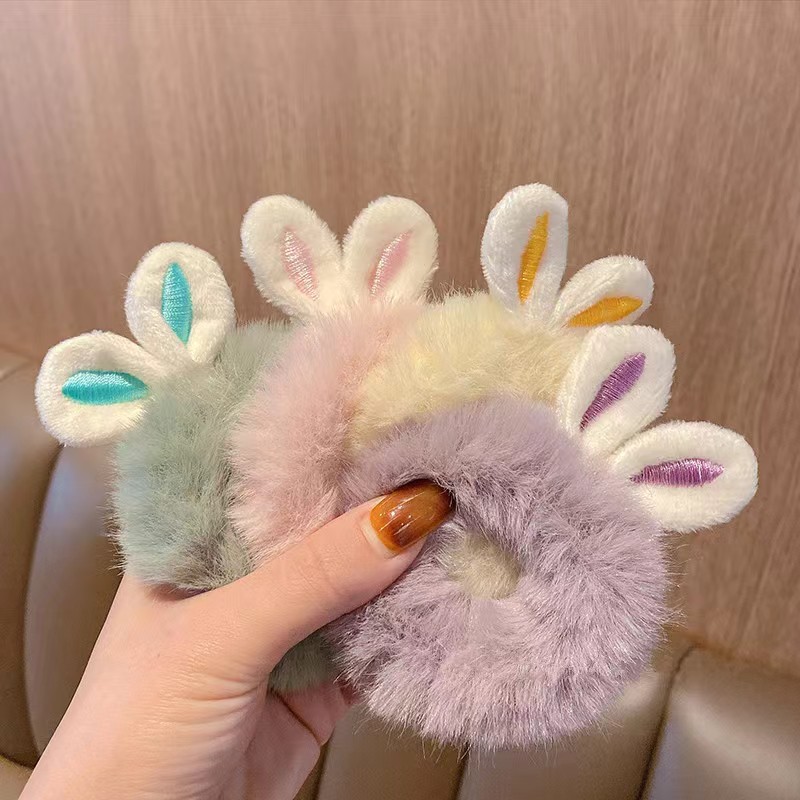 Cute furry hair bands, fluffy hair strings, rabbit ears hair accessories, simple and versatile headwear, Binhan accessories 2399 details Picture