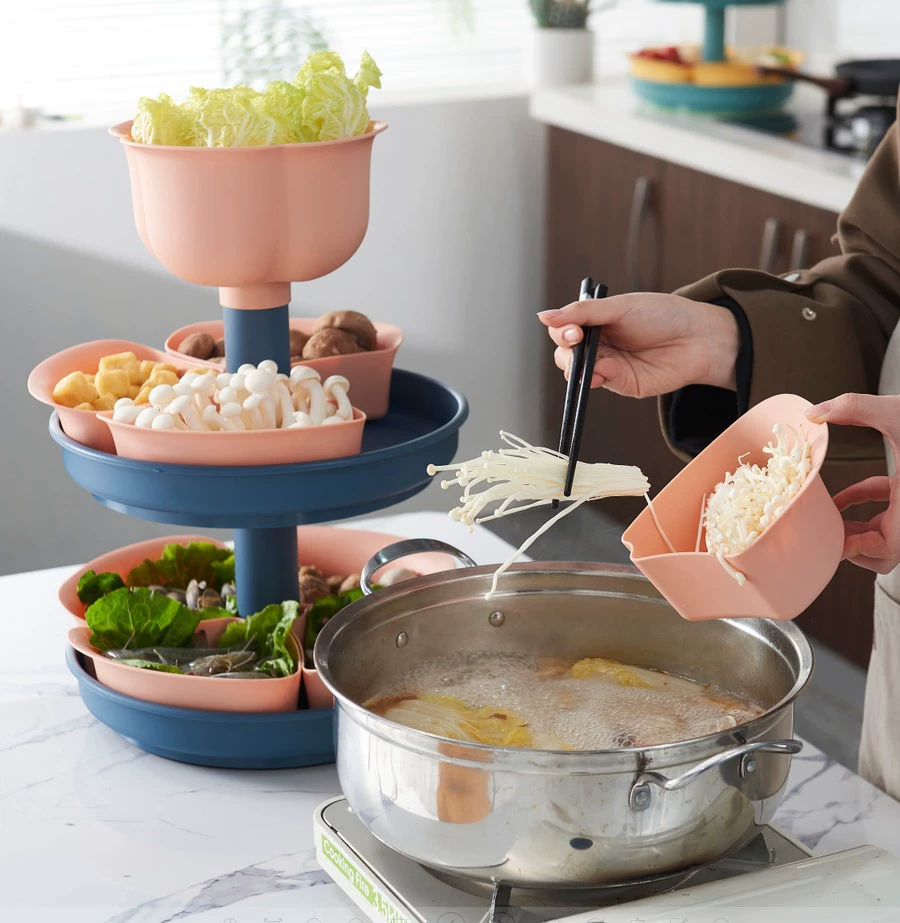 W52-JKC-5702 Rotating draining Tray, hot pot serving platter, compartmentalized fruit platter, Double-layer rotatable washing basin detail image 7