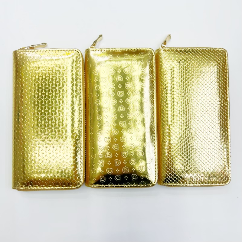 Fábrica de yiwu nueva bolsa de pull único de oro estampado billetera patrón de fiesta europea y americana bolsa de teléfono móvil bolsa de tarjeta de gran capacidad