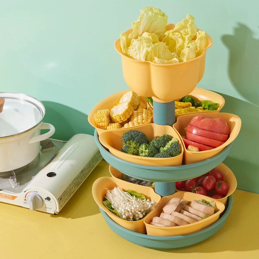W52-JKC-5702 Rotating draining Tray, hot pot serving platter, compartmentalized fruit platter, Double-layer rotatable washing basin detail image 2