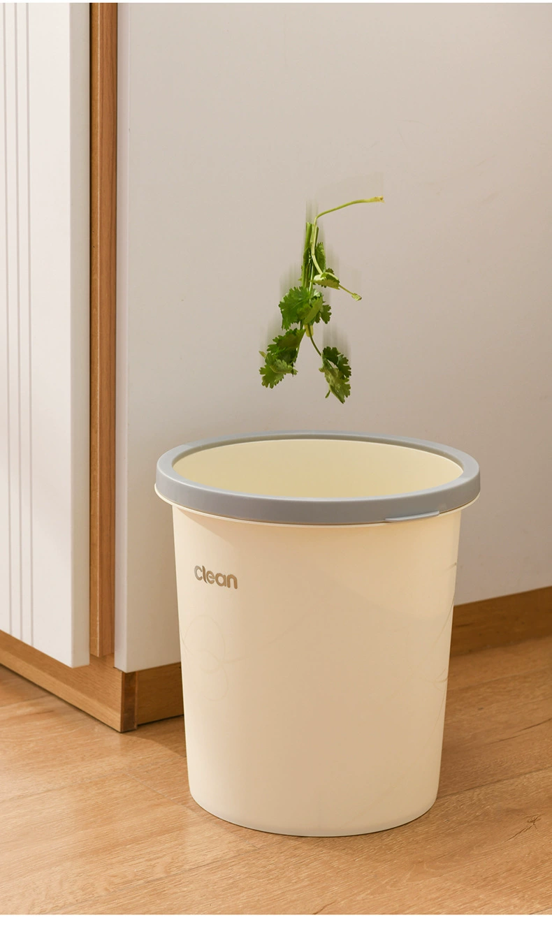 The new cream-colored round pressure ring trash can, B39-DRC-0616, is a high-appearance-level kitchen plastic trash can for household use detail image 15