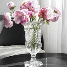 欧式复古高脚水晶玻璃花瓶钻石纹璀璨带脚广口玻璃器皿客厅摆件