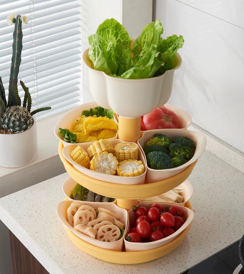W52-JKC-5702 Rotating draining Tray, hot pot serving platter, compartmentalized fruit platter, Double-layer rotatable washing basin detail image 4