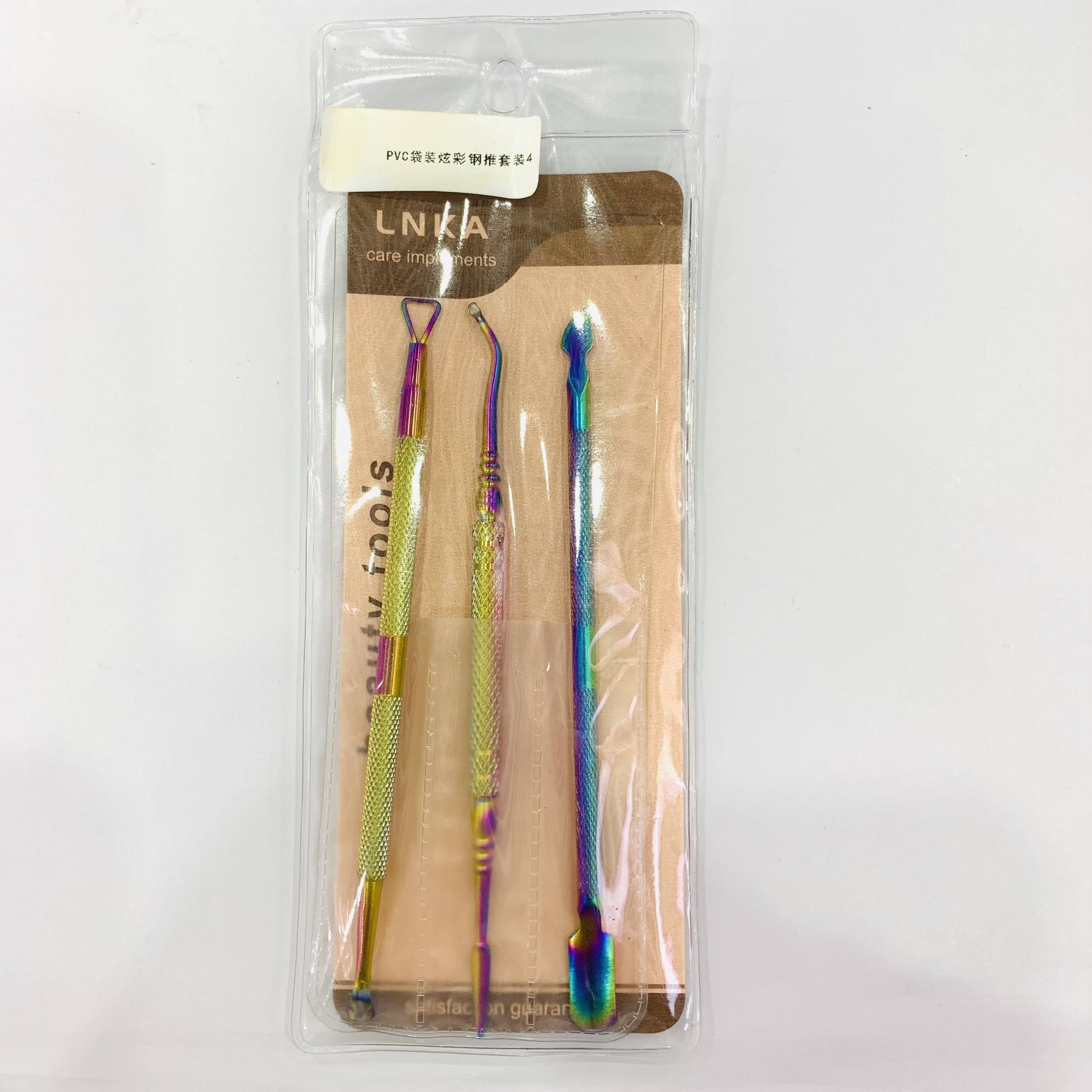 PVC bag color steel push set 4 double head steel push to remove dead skin nail polish remover gel nail art tool