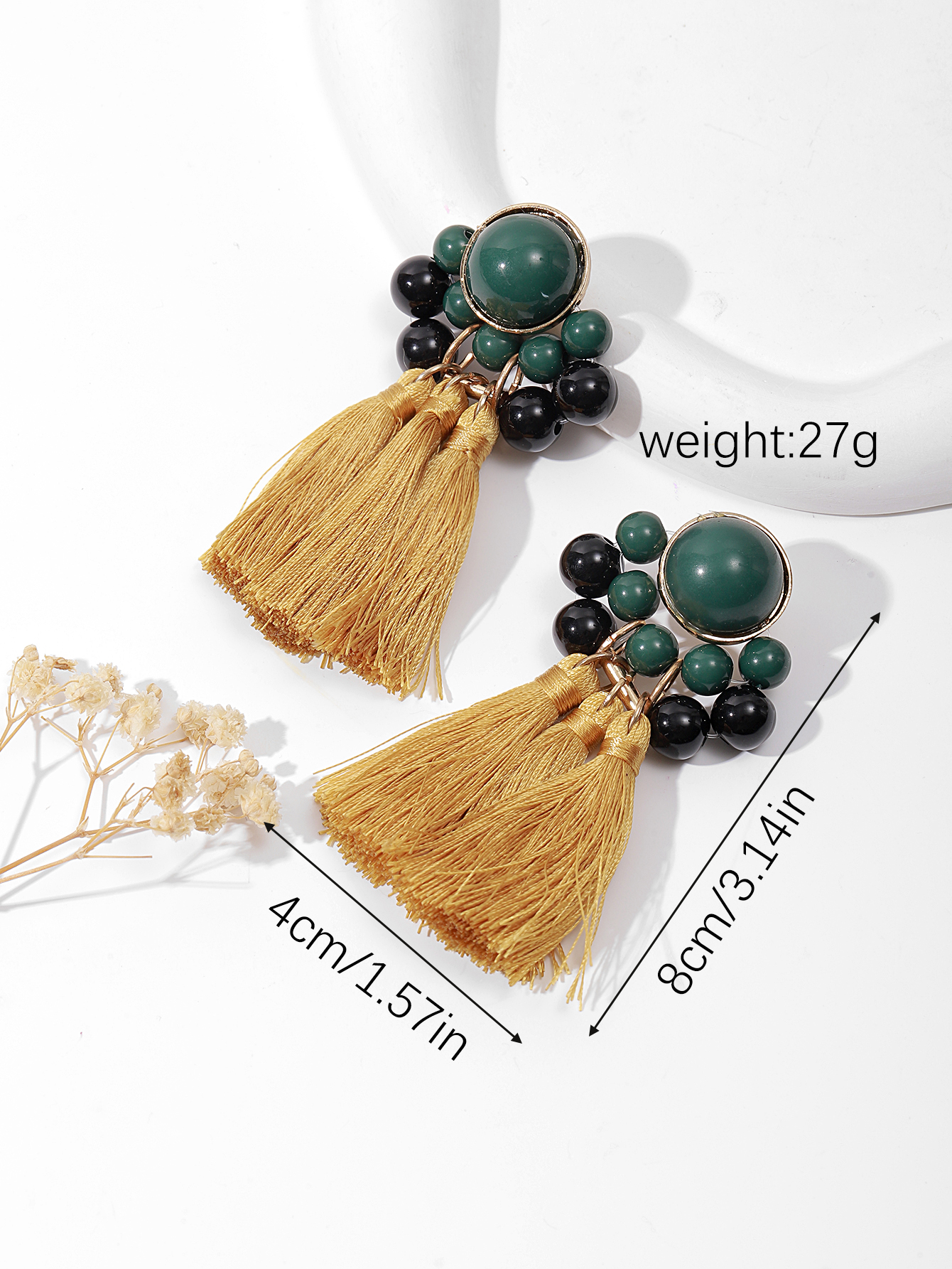 European and American fashion exaggerated tassel Bohemian ethnic style retro resin woven beaded long women's earrings details Picture