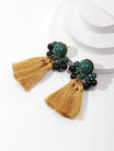 欧美时尚夸张流苏波西米亚民族风复古树脂编织串珠长款女士耳环