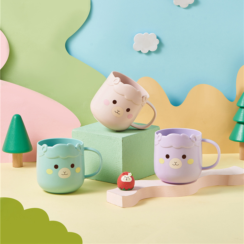 M04-7025 Sheep Mouthwash Cup, baby handle mouthwash cup, cute home parent-child Brushing cup, durable plastic water cup