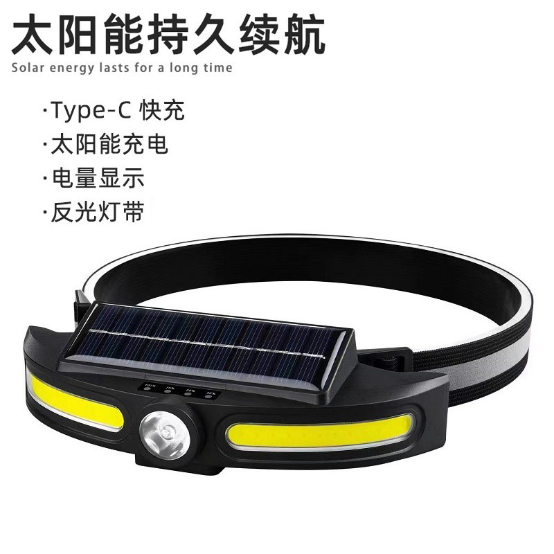 JS-921USB rechargeable solar headlamp, COB headlamp, lightweight LED floodlight, outdoor camping head-mounted high-intensity plastic headlamp, miner's lamp