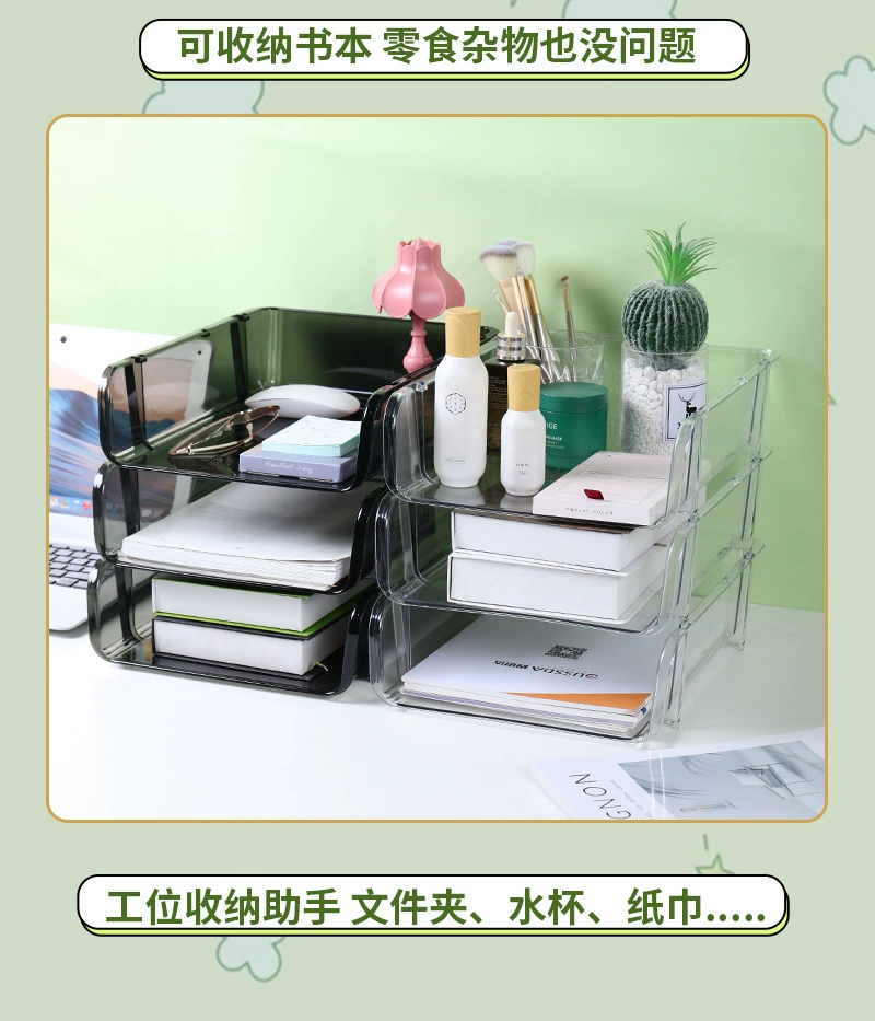 G13-2312 Transparent Desktop File Storage rack, Large office book and information organization storage box, PET transparent desktop storage rack, desktop organization box, book storage box detail image 14