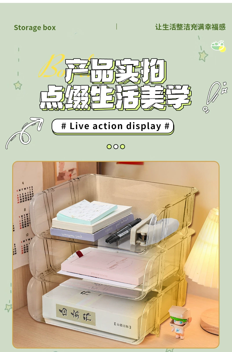 G13-2312 Transparent Desktop File Storage rack, Large office book and information organization storage box, PET transparent desktop storage rack, desktop organization box, book storage box detail image 13