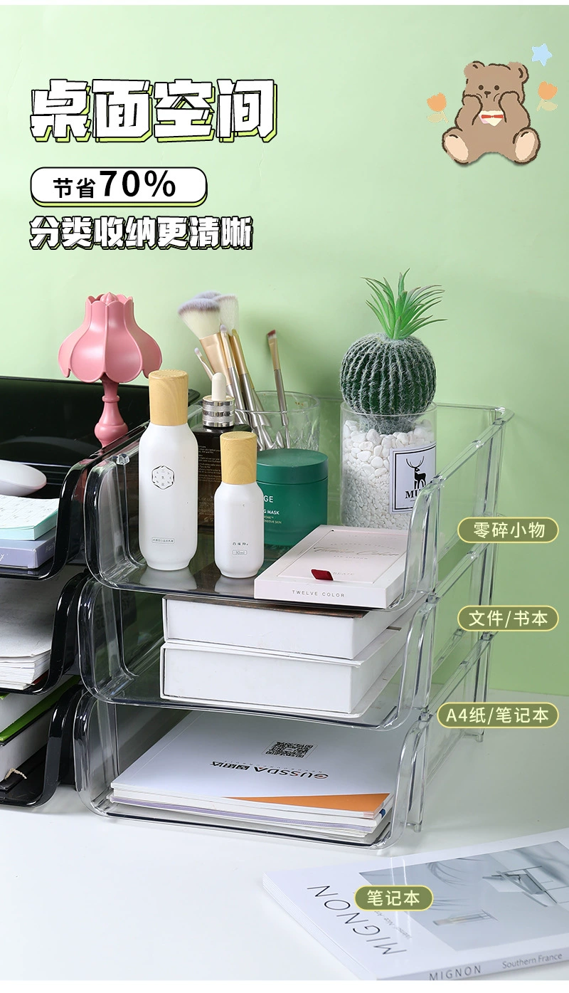 G13-2312 Transparent Desktop File Storage rack, Large office book and information organization storage box, PET transparent desktop storage rack, desktop organization box, book storage box detail image 1