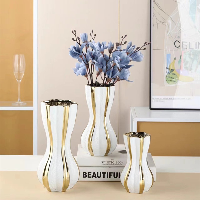 Light luxury style European-style electroplated ceramic flower vase, hydroponic living room, office, wedding model room flower vase