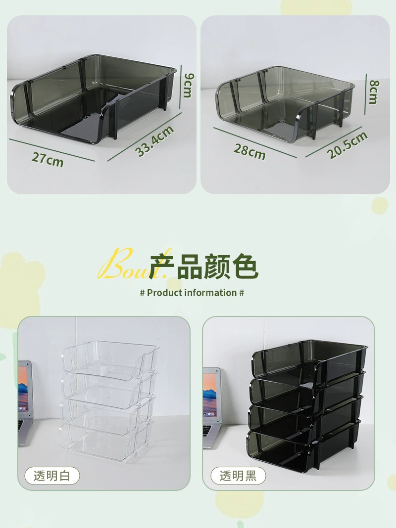 G13-2312 Transparent Desktop File Storage rack, Large office book and information organization storage box, PET transparent desktop storage rack, desktop organization box, book storage box detail image 11