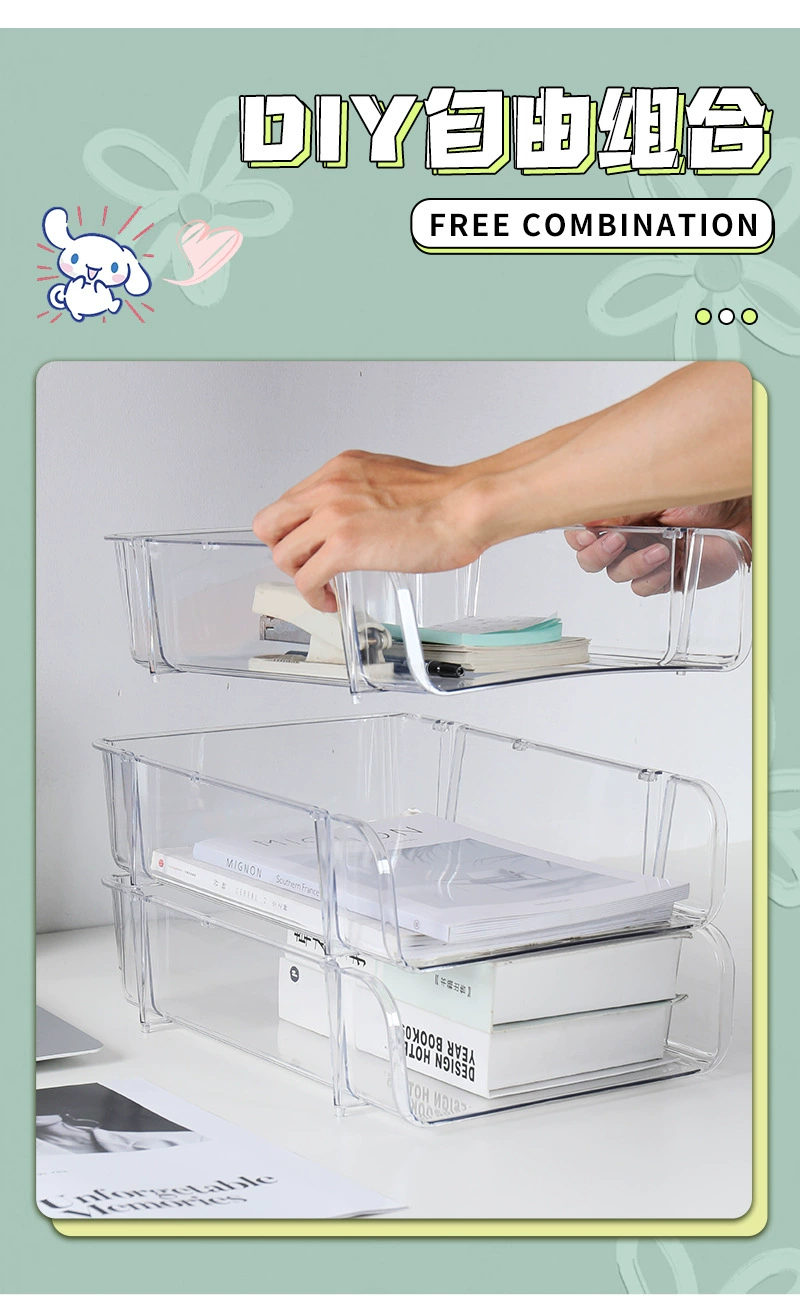 G13-2312 Transparent Desktop File Storage rack, Large office book and information organization storage box, PET transparent desktop storage rack, desktop organization box, book storage box detail image 4