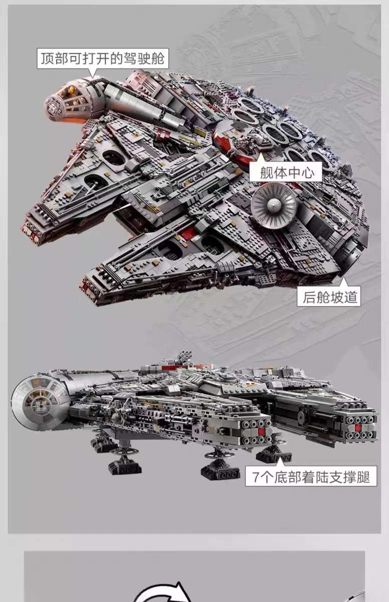 Millennium Falcon Spaceship model Star Wars series LEGO building blocks adult high-difficulty assembly toy boys' gift detail image 2