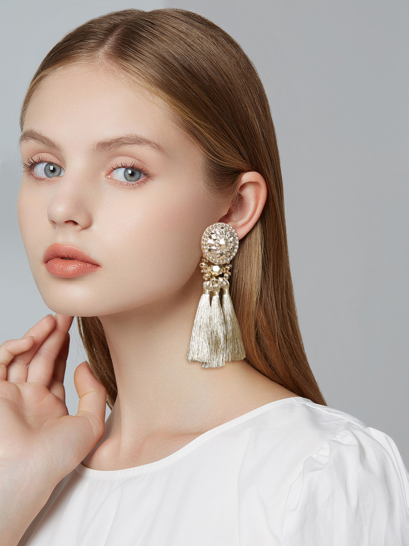 European and American multi-layer woven tassel earrings, Bohemian resin fashionable and elegant long women's earrings Specification image