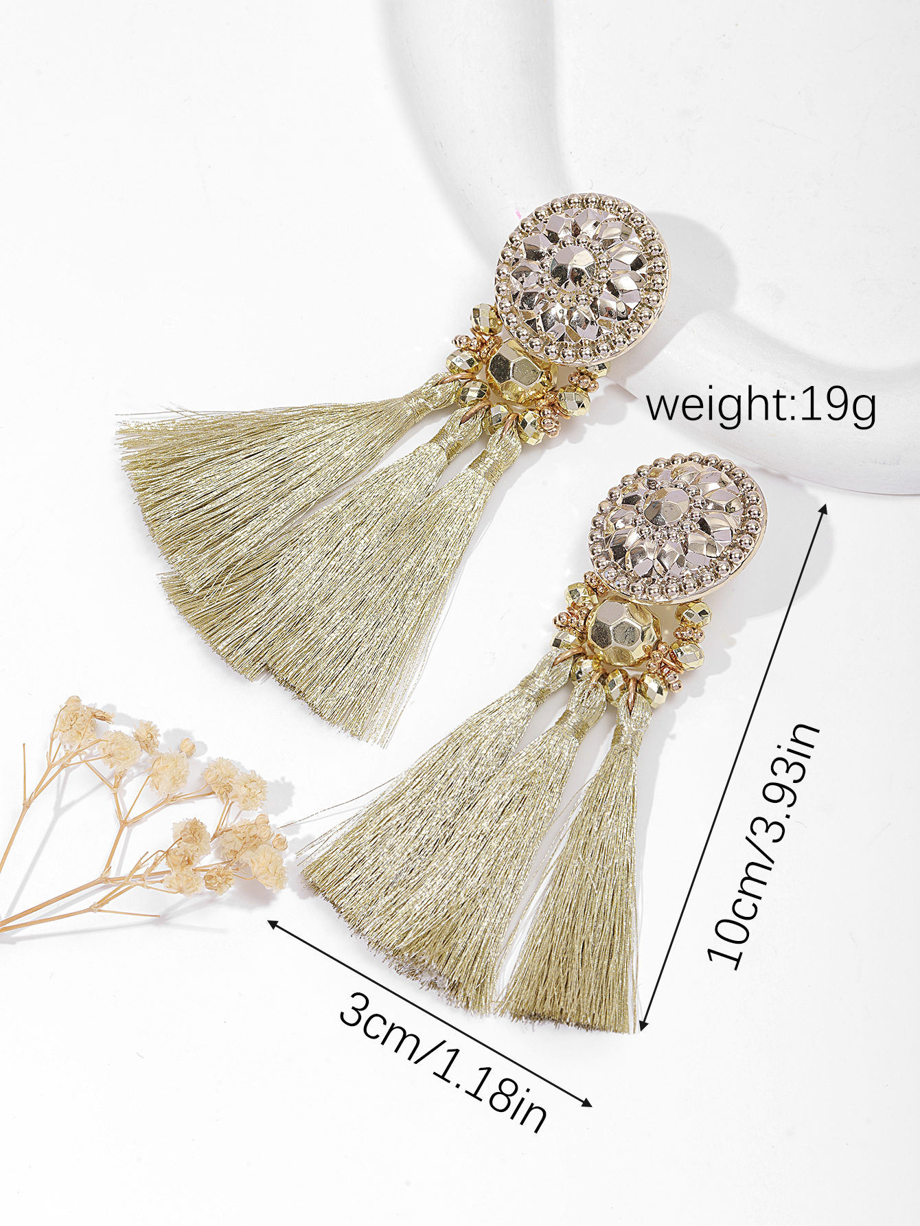 European and American multi-layer woven tassel earrings, Bohemian resin fashionable and elegant long women's earrings details Picture