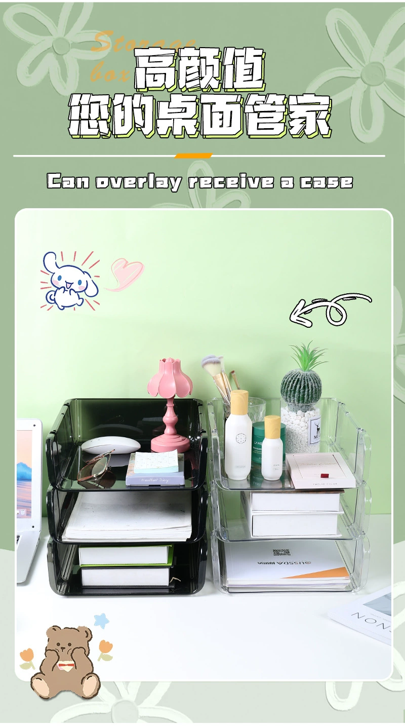 G13-2312 Transparent Desktop File Storage rack, Large office book and information organization storage box, PET transparent desktop storage rack, desktop organization box, book storage box detail image 6