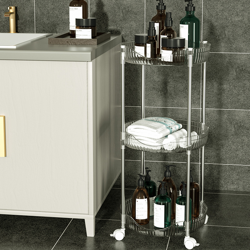 X51-8663 circular stainless steel storage rack, floor-standing multi-layer multi-functional storage rack for various items, layered shelf details Picture