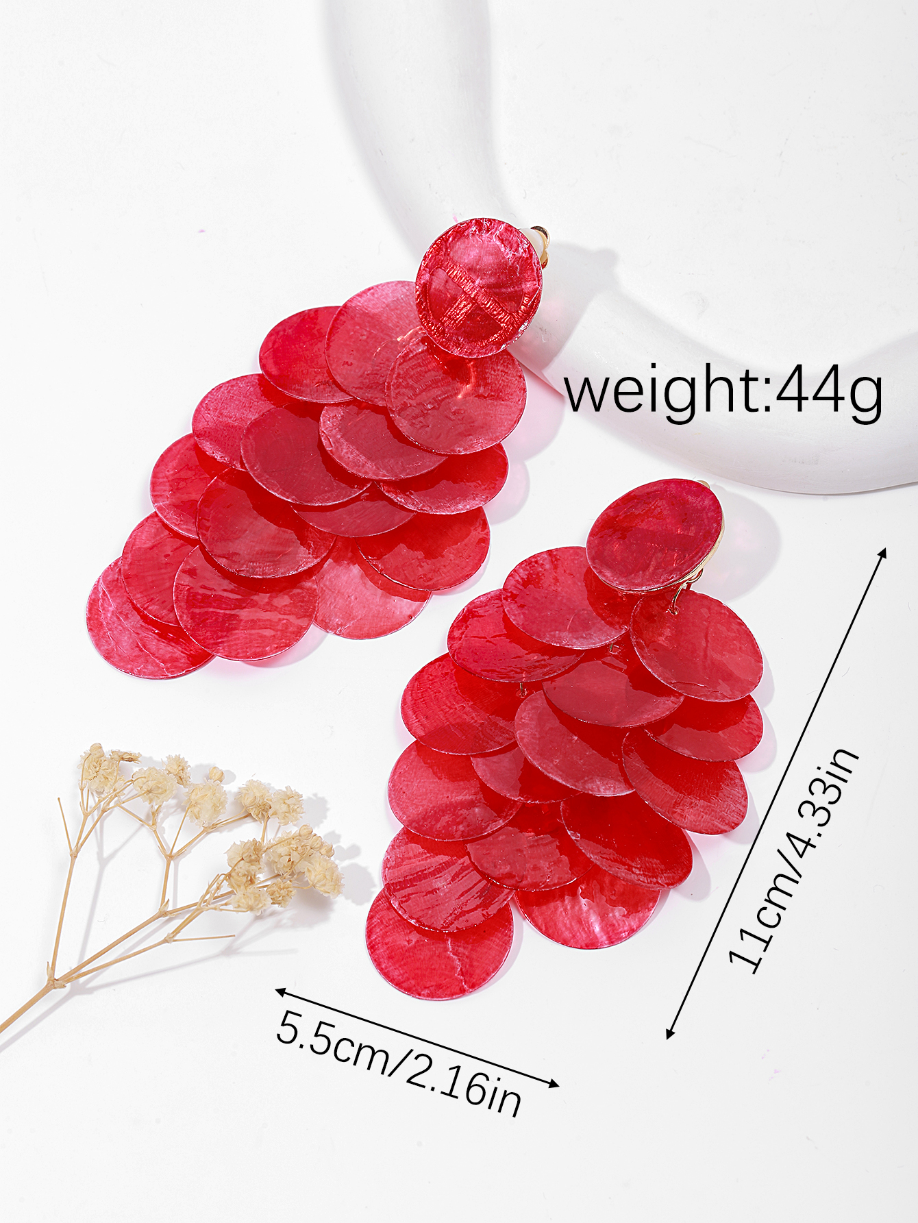 European and American style fashionable, exaggerated and grand, natural shell round pieces, grape strings, tassels, fish scales long earrings details Picture