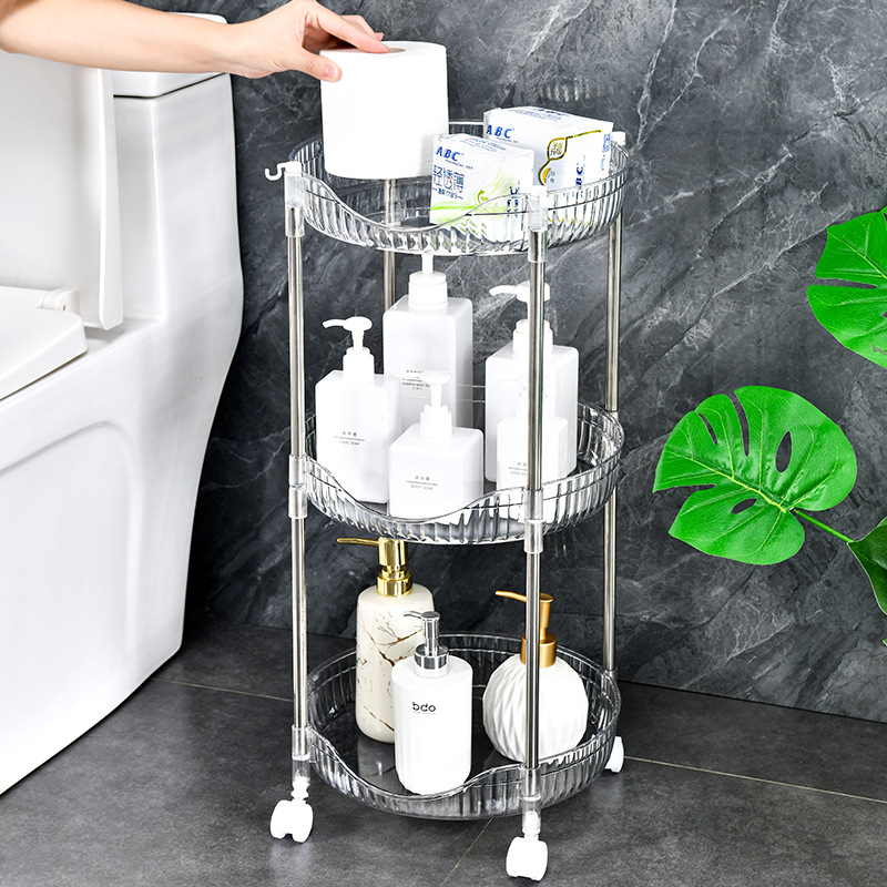 X51-8663 circular stainless steel storage rack, floor-standing multi-layer multi-functional storage rack for various items, layered shelf Specification image