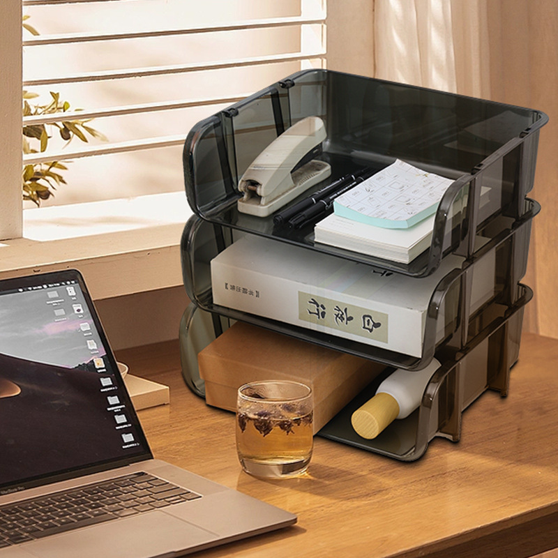 G13-2311 Transparent Desktop Storage rack, small office document PET data organization storage box, student desk storage rack, bathroom storage rack, cosmetics storage box Specification image