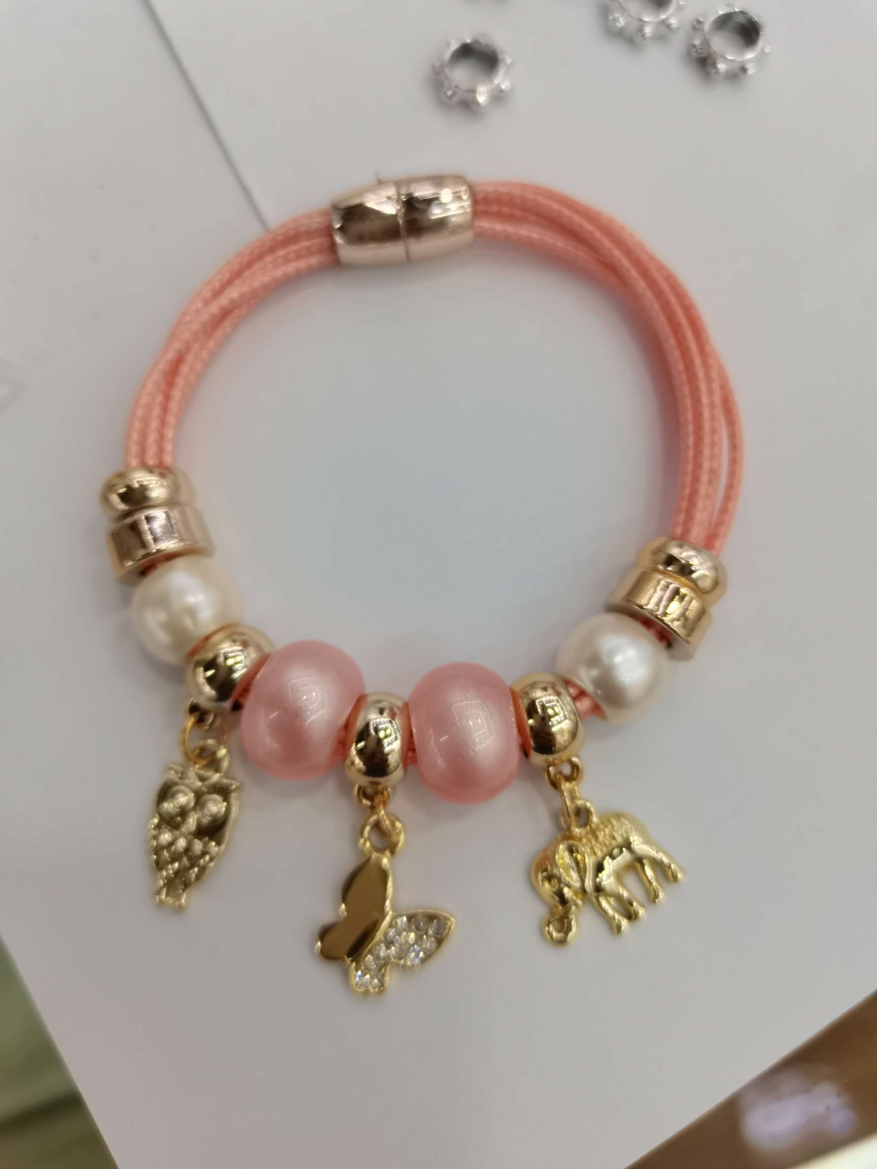 韩版手链金色流行饰品腊线珍珠配件手链猫头鹰蝴蝶大象