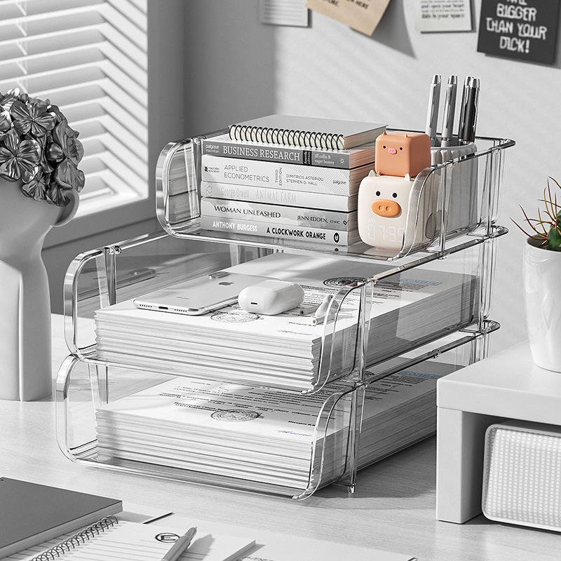 G13-2311 Transparent Desktop Storage rack, small office document PET data organization storage box, student desk storage rack, bathroom storage rack, cosmetics storage box