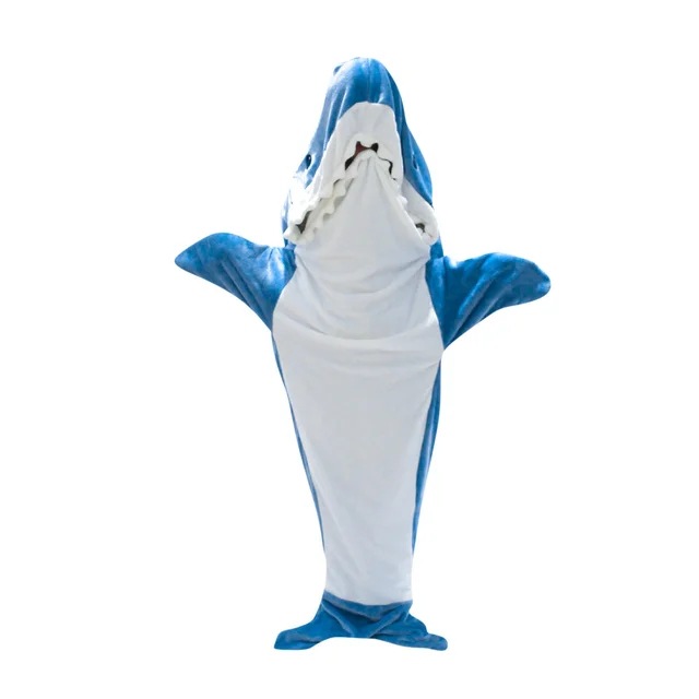 Sand-sculpted wearable shark sleeping bag, shark pajamas, office nap blanket, flannel, funny gift, shark costume, cosplay Application Scenario