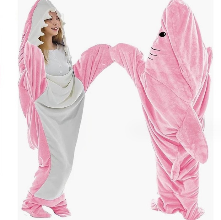 Sand-sculpted wearable shark sleeping bag, shark pajamas, office nap blanket, flannel, funny gift, shark costume, cosplay Item Picture