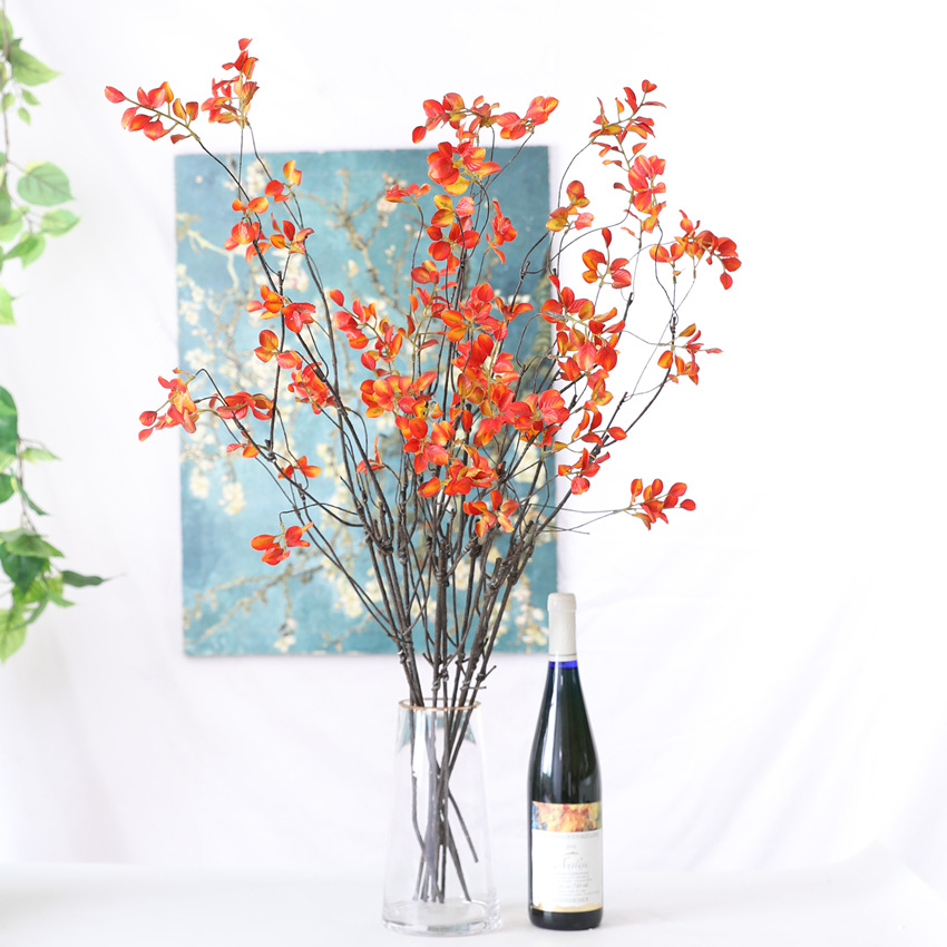 Red maple leaf artificial flowers, autumn artificial maple leaves, bedroom and living room decorative items, Nordic simple three-pronged red maple leaves details Picture